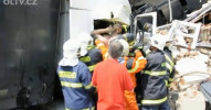 Havárie a požár kamionu v Přerově